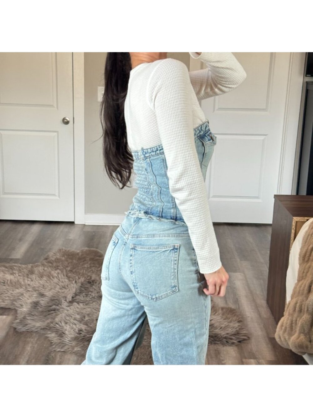 Zara Strapless Bustier Denim Jumpsuit Size XS Y2K Light Wash Straight Leg Jean - Picture 4 of 11